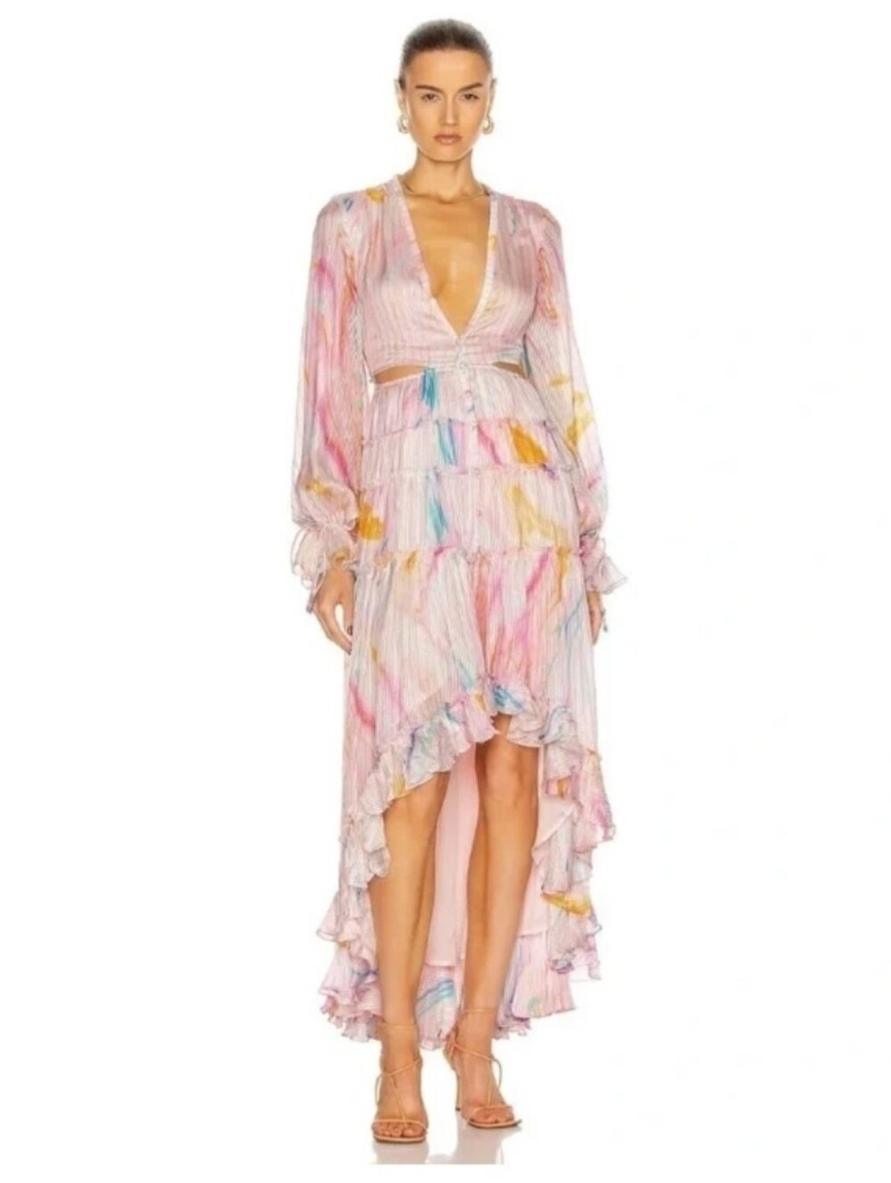 ROCOCO SAND Davina High Low Metallic Watercolor Dress Med-Retail $540-revolve